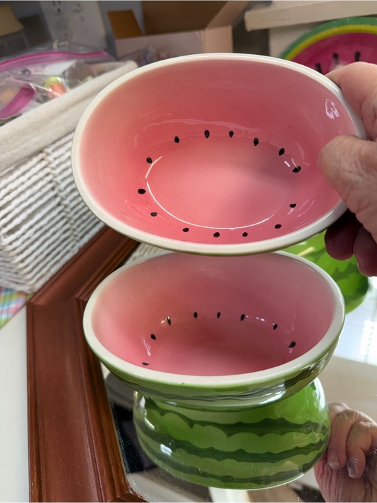 Source Unknown Other - Ceramic Watermelon Dip Bowl Set - 2 pieces Pink and Green-S
